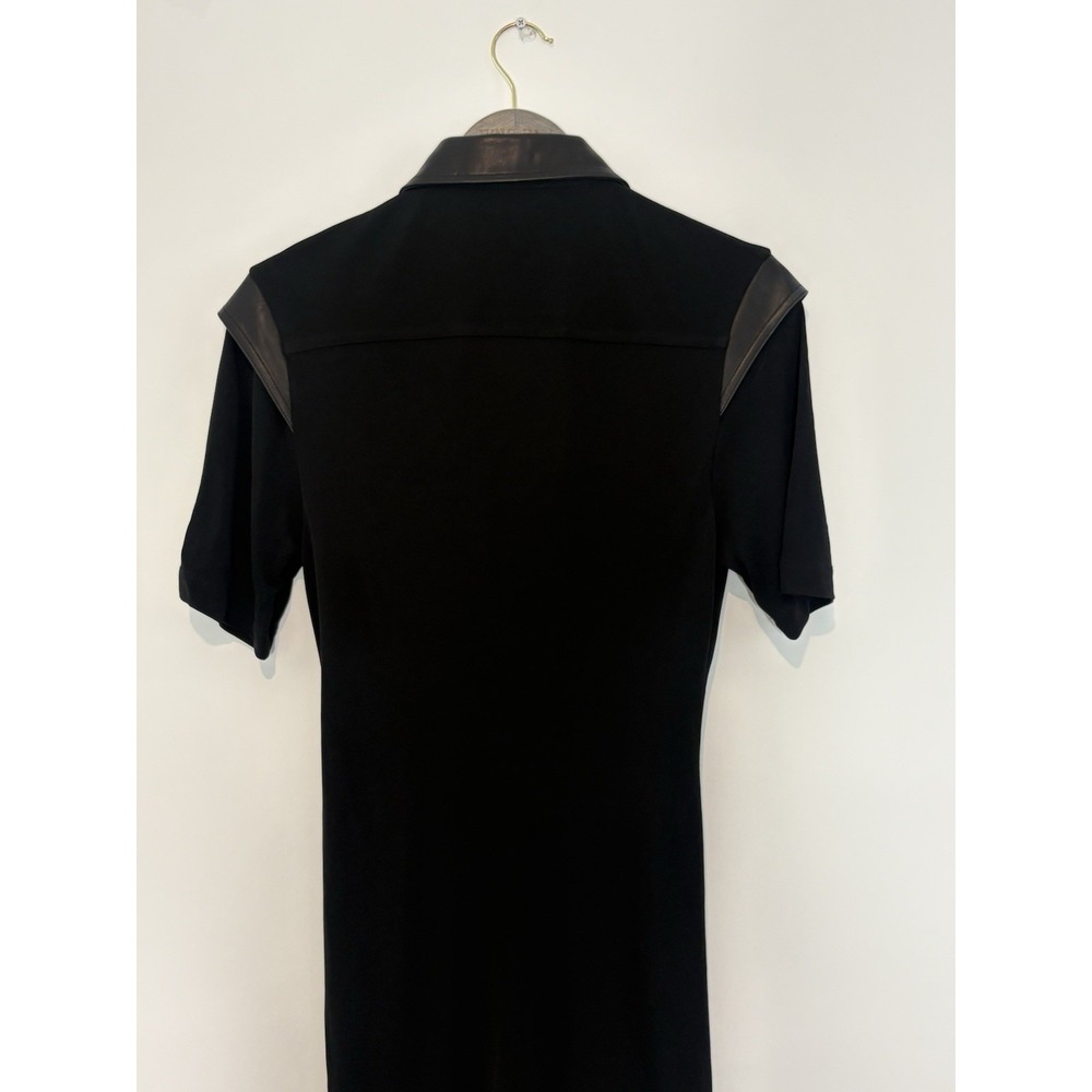 Helmut Lang Womens Medium Lamb Leather Collard Trim Cady Flattering Dress Black - Picture 7 of 16